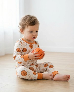 Orange Basketball Bamboo Two-Piece Pajama Set