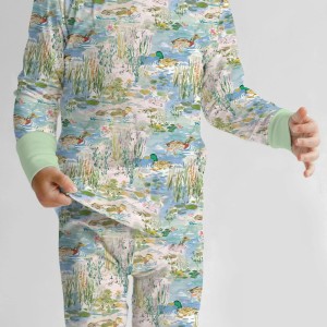 Watercolor Mallard Duck Bamboo Two-Piece Long Sleeve Pajama Set