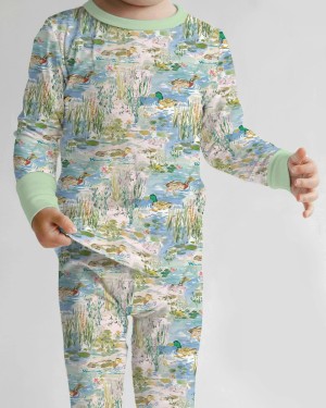 Watercolor Mallard Duck Bamboo Two-Piece Long Sleeve Pajama Set