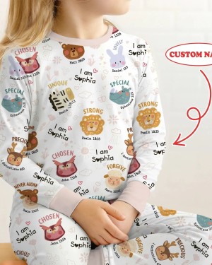 Custom Name God’s Little Zoo Bamboo Two-Piece Long Sleeve Pajama Set