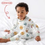 Custom Name God’s Little Zoo Bamboo Two-Piece Long Sleeve Pajama Set
