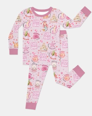 Custom Name Mermaid God Says I Am Bamboo Two-Piece Long Sleeve Pajama Set