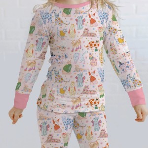 Whimsical Cat Parade Two-Piece Long Sleeve Pajama Set