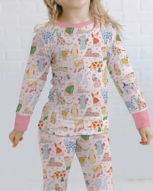 Whimsical Cat Parade Two-Piece Long Sleeve Pajama Set