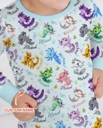 Custom Name I Love You Axolotl Bamboo Two-Piece Long Sleeve Pajama Set