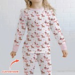 Custom Name Valentine Dachshund Family Matching Bamboo Two-Piece Long Pajama Set