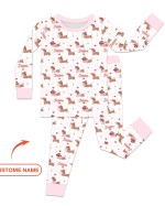 Custom Name Valentine Dachshund Family Matching Bamboo Two-Piece Long Pajama Set