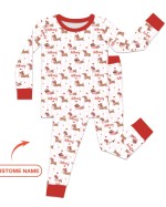 Custom Name Valentine Dachshund Family Matching Bamboo Two-Piece Long Pajama Set