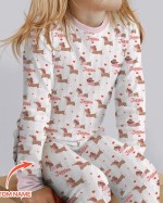 Custom Name Valentine Dachshund Family Matching Bamboo Two-Piece Long Pajama Set