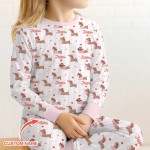 Custom Name Valentine Dachshund Family Matching Bamboo Two-Piece Long Pajama Set