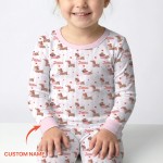 Custom Name Valentine Dachshund Family Matching Bamboo Two-Piece Long Pajama Set