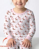 Custom Name Valentine Dachshund Family Matching Bamboo Two-Piece Long Pajama Set