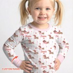 Custom Name Valentine Dachshund Family Matching Bamboo Two-Piece Long Pajama Set