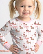 Custom Name Valentine Dachshund Family Matching Bamboo Two-Piece Long Pajama Set