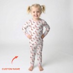 Custom Name Valentine Dachshund Family Matching Bamboo Two-Piece Long Pajama Set