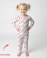 Custom Name Valentine Dachshund Family Matching Bamboo Two-Piece Long Pajama Set