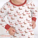 Custom Name Valentine Dachshund Family Matching Bamboo Two-Piece Long Pajama Set