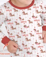 Custom Name Valentine Dachshund Family Matching Bamboo Two-Piece Long Pajama Set