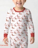 Custom Name Valentine Dachshund Family Matching Bamboo Two-Piece Long Pajama Set