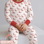 Custom Name Valentine Dachshund Family Matching Bamboo Two-Piece Long Pajama Set