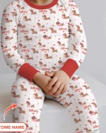 Custom Name Valentine Dachshund Family Matching Bamboo Two-Piece Long Pajama Set