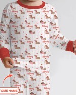 Custom Name Valentine Dachshund Family Matching Bamboo Two-Piece Long Pajama Set