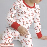 Custom Name Valentine Dachshund Family Matching Bamboo Two-Piece Long Pajama Set
