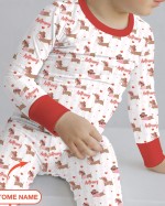 Custom Name Valentine Dachshund Family Matching Bamboo Two-Piece Long Pajama Set